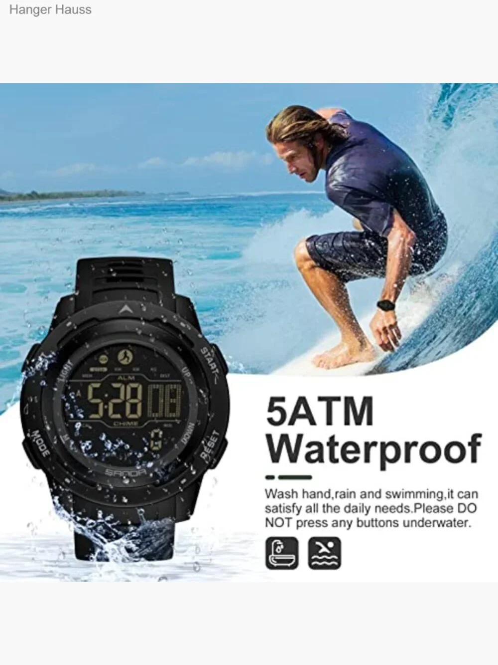 Men's Digital Sport Watch Pedometer Step Counter Alarm LED